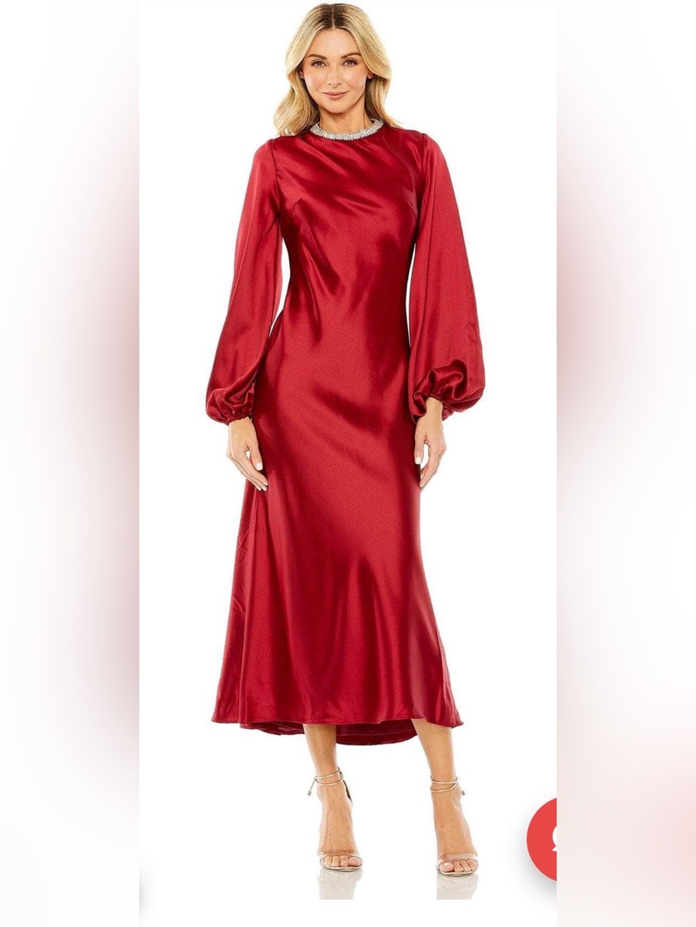 Mac Duggal Red High Neck Long Sleeve Crystal Detail Dress